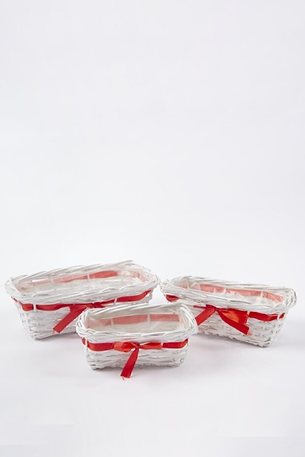 3'lü Hasır Sepet Beyaz - 4