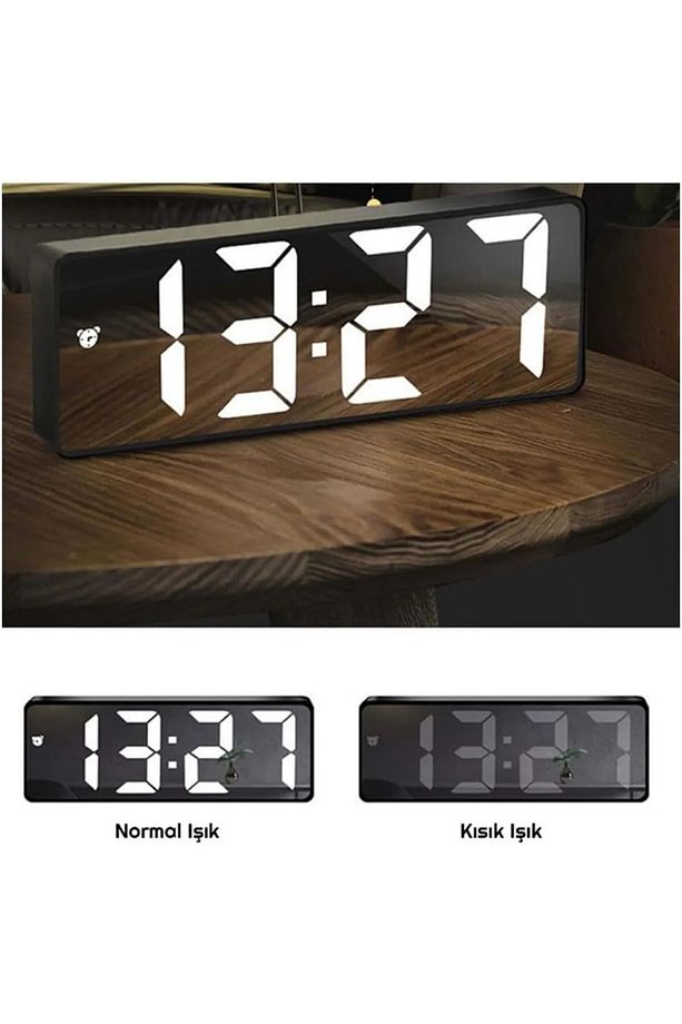 Led Dijital Modern Masa Saati Termometre Alarm Takvimli Yeşil - 5