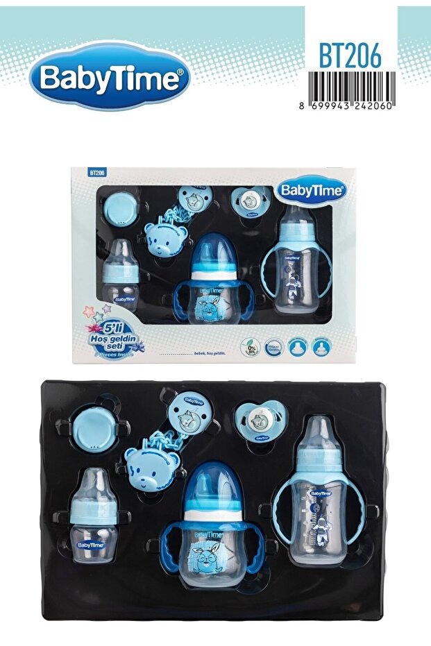 Babytime Bt-206 Mavi Hoşgeldin Seti 5'li Biberon Emzik Seti