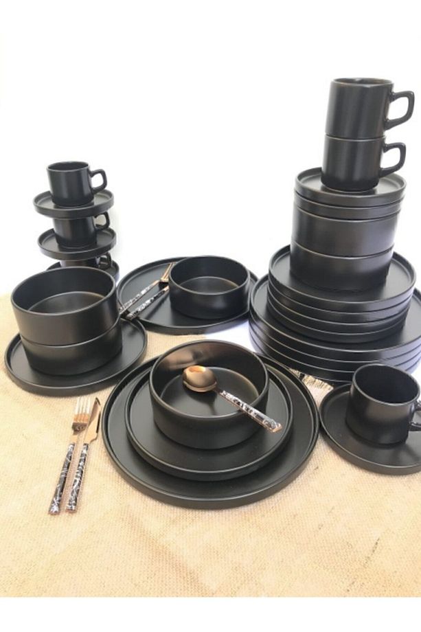 Stackable Mat Siyah 30 Parça 6 Kişilik Yemek Kahvaltı Takımı - 3