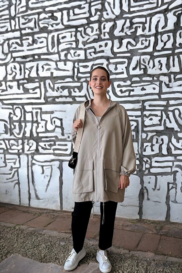 سترة رمادية بغطاء للرأس بسحاب - 8