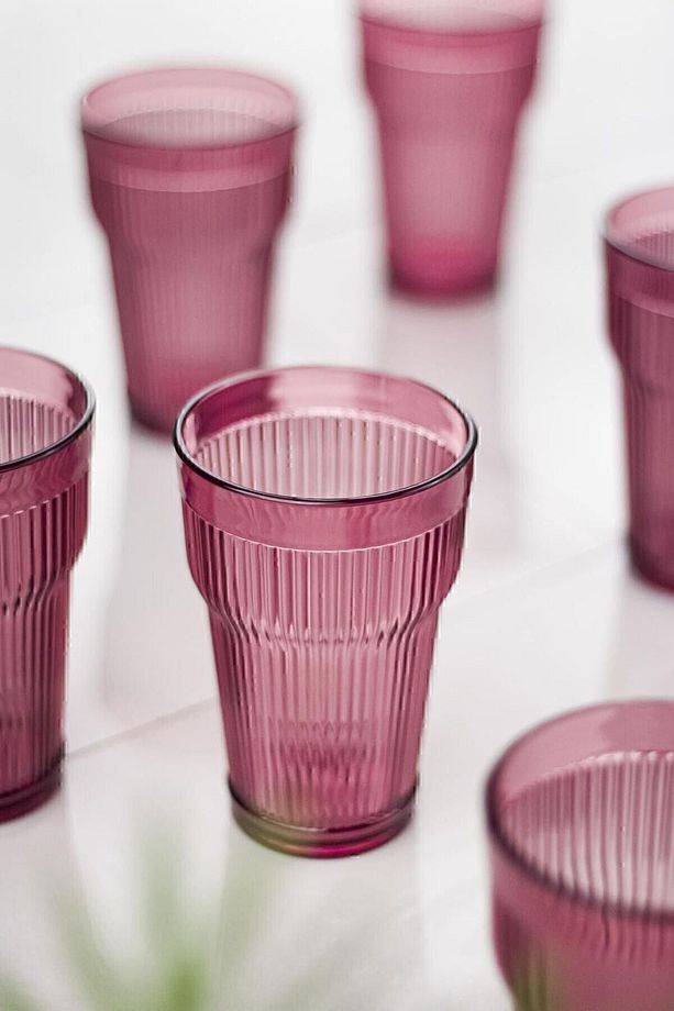 Akrilik Mürdüm 6'lı Uzun Bardak & Su Meşrubat Bardağı 400 ml ( Cam Değildir ) - 2