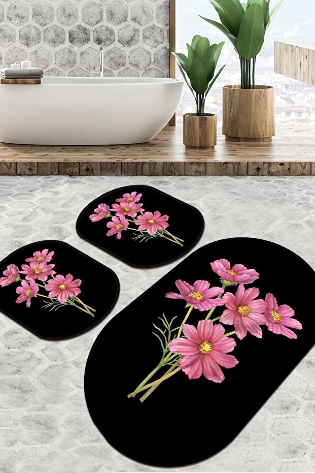 Sitivo Black Bathroom Rug 3Pcs Set