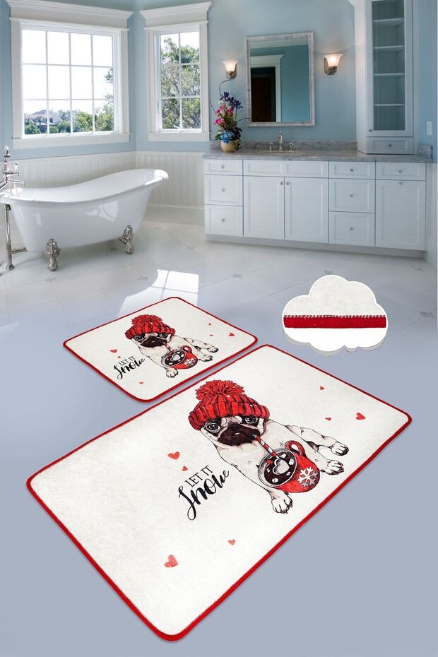 Let It Snow Set of 2 Bathroom Rugs, Mat with Non-Slip Backing