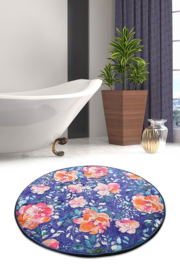 Flowers Diameter 100 cm Bathroom Rug