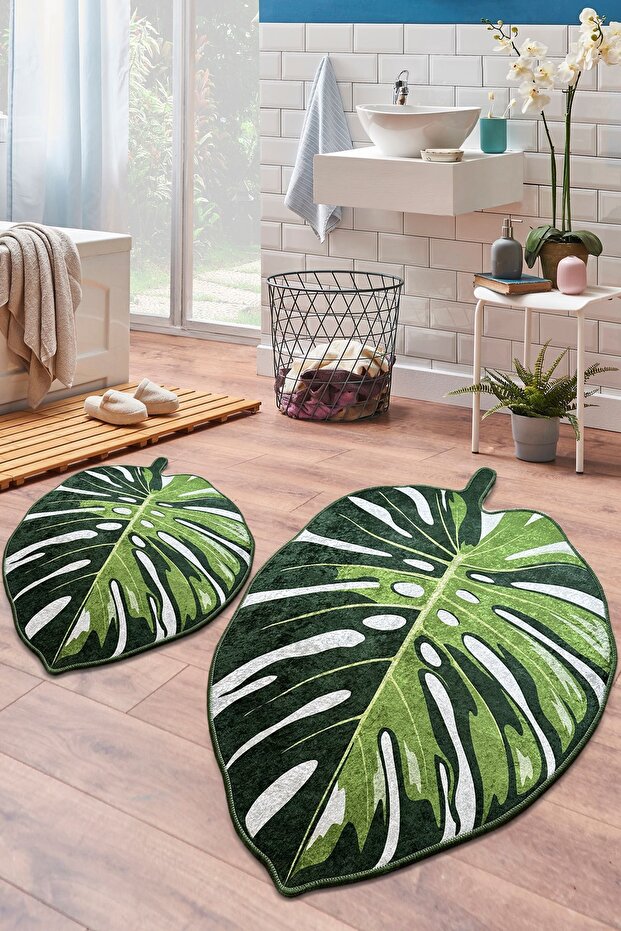 Lapel Green Set of 2 Bathroom Rugs