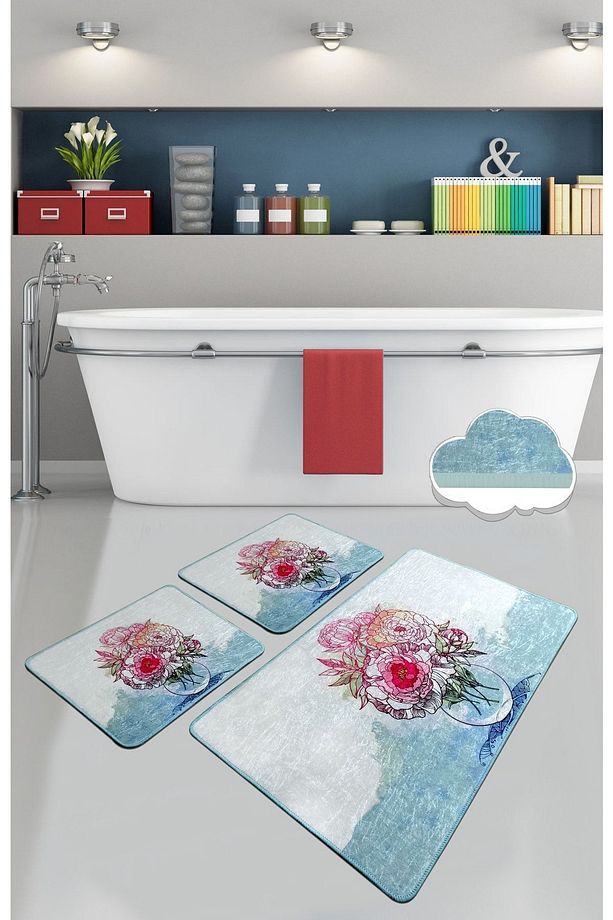 Fennel 3'lü Set Banyo Halısı Paspas Yıkanabilir Kaymaz Taban Klozet Takımı Djtbanyo - 1