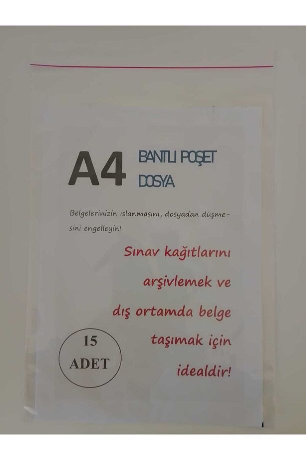 A4 Bantlı Şeffaf Poşet Dosya 15 Adet Karne Kılıflamak ve Sınav Kağıtlarını Arşivlemek İçin İdeal - 1