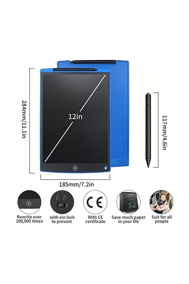12 İnc Writing Lcd Grafik Dijital Kalemli Çizim Tableti Yazı Tahta Not Yazma Eğitim Tableti - 3