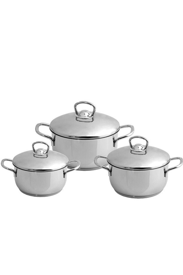 Samira 3-Piece Steel Pot Set with Lids 16cm, 18cm, 20cm