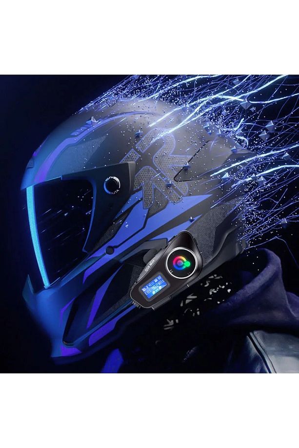 Q58-MAX Radyolu 2 Kişi Bağlantılı Bluetooth Kask Kulaklık Ekranlı Fenerli Müzik ve Telsiz Intercom - 6