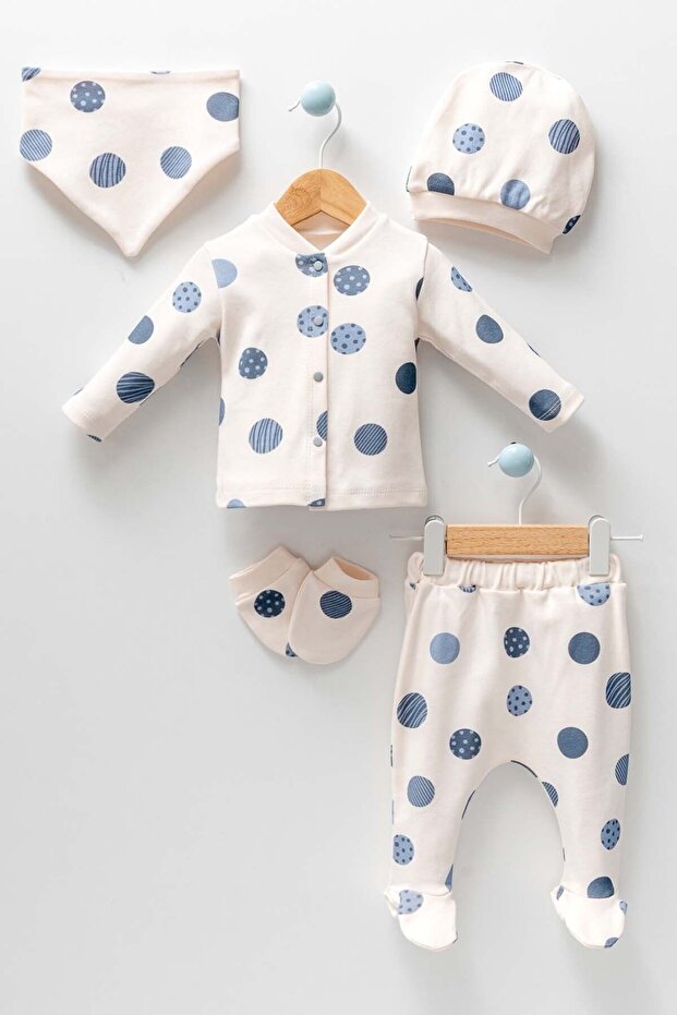 Unisex Men's Planet Patterned Cream 5-Piece Natural Hospital Release Bodysuit Set