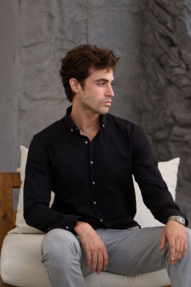 Men's Shirt Cotton Corduroy Buttoned Collar Modern Slim Fit Slim Fit