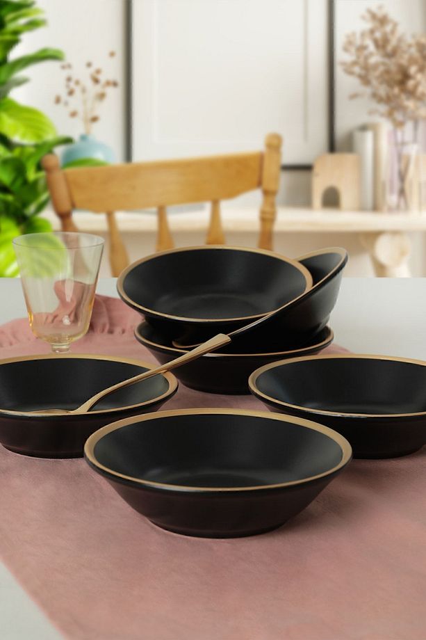 Mat Siyah Gold File Hitit Yemek Tabağı 18 Cm 6 Adet - 1