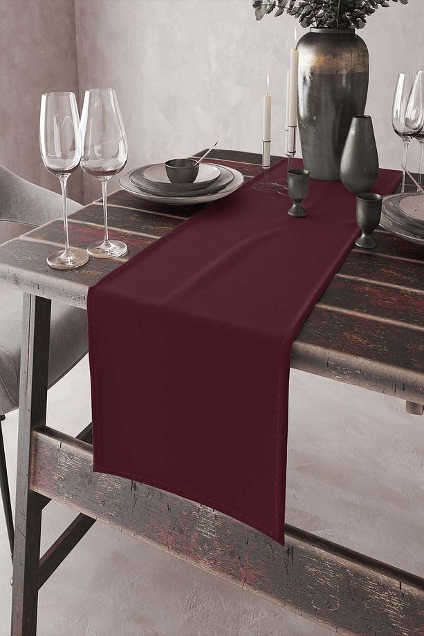 Bordo Runner 40x140cm Premium Süet Dokuma Kumaş Leke Tutmaz Masa Örtüsü Rnr007 - 1