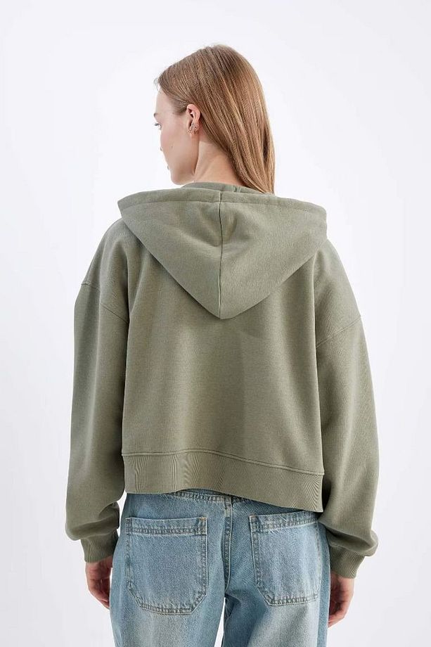 Coool Standart Fit Kapüşonlu Fermuarlı Sweatshirt Parlak Haki - 7