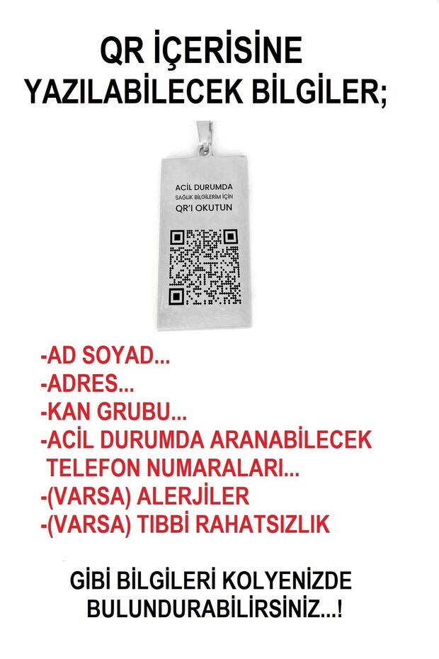 Tıbbi Kolye - Kişisel Kolye - Sağlık Bilgisi - Acil Bilgisi - QR Kolye - 2