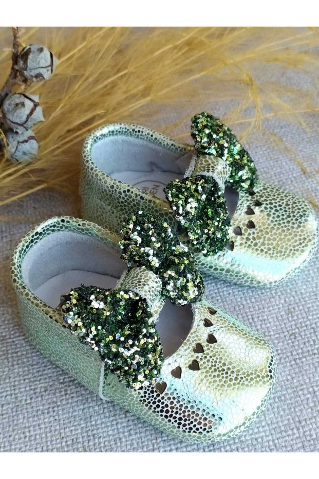 Princess Model Green Baby Girl Leather Moccasin Booties Baby Shoes