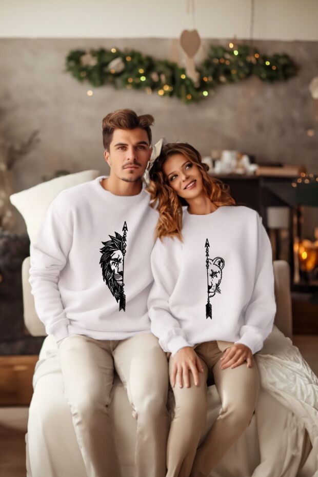 Female and Male Lion Couples Lover Couple Combination Design Sweat