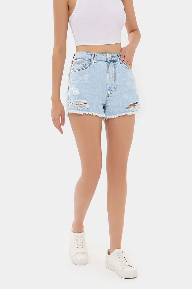 Yüksek Bel  Denim Şort - 1