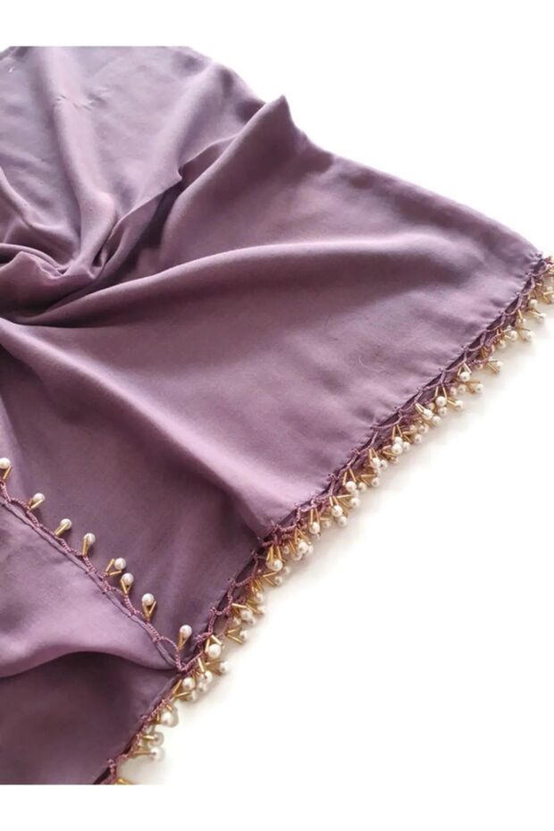 Pearl Beaded Gold Hand Embroidered Scarf Writing 100X100Cm
