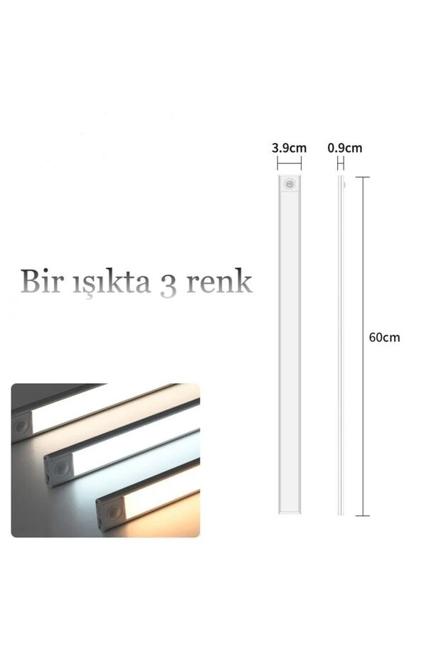 60 CM Gece Lambası USB Şarj Edilen Hareket Sensörlü Kitap Okuma Mutfak Dolabı Yatak Odası Gardırop - 7