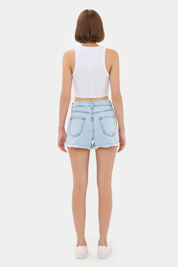 Yüksek Bel  Denim Şort - 4