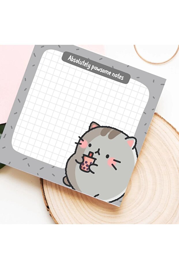 Kawaii Kedi ve Bubble Tea | Not Kağıdı Bloknot Notepad Memopad - 1