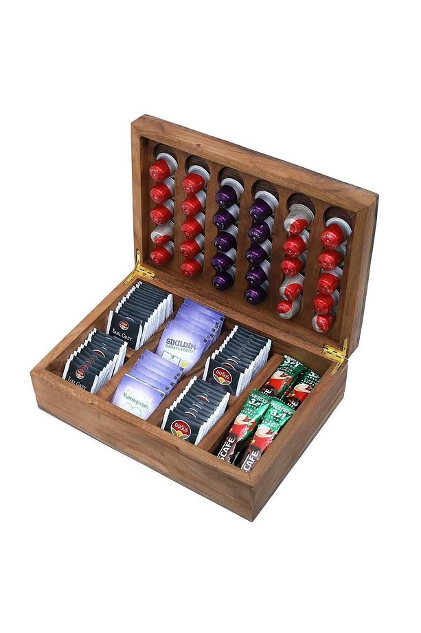 Kapsül Kahve Standı Nespresso & Jacobs Uyumlu Kapsül Kahve Ve Poşet Çay Kutusu Ahşap Kahve Kutusu - 7