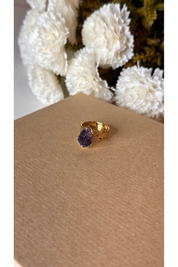 خاتم حجر الجمشت الطبيعي - قابل للتعديل - 3