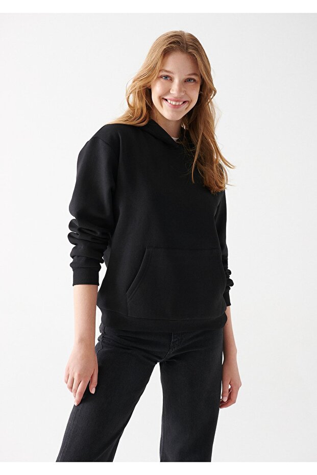 Kapüşonlu Siyah Basic Sweatshirt 167299-900 - 2