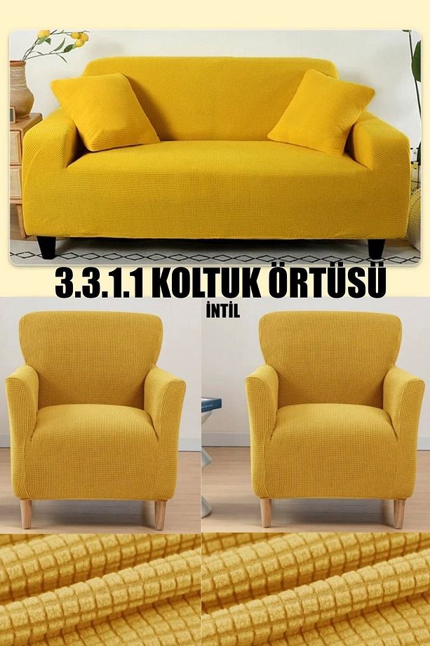 Likrali Koltuk Örtüsü Takımı 3 3 1 1 Koltuk Kılıfı Takımı (4 adet) Sofa Cover - 1