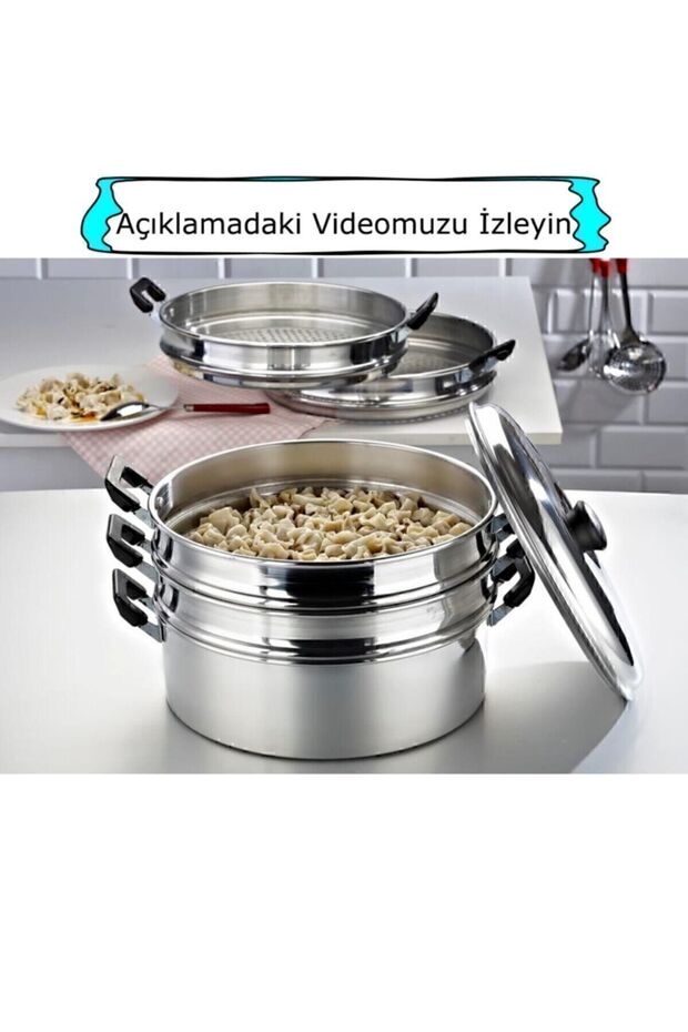 Ergingroup Buharlı Alüminyum Mantı Tenceresi 28 Cm Özbek Kazak Mantı Tencere - 3