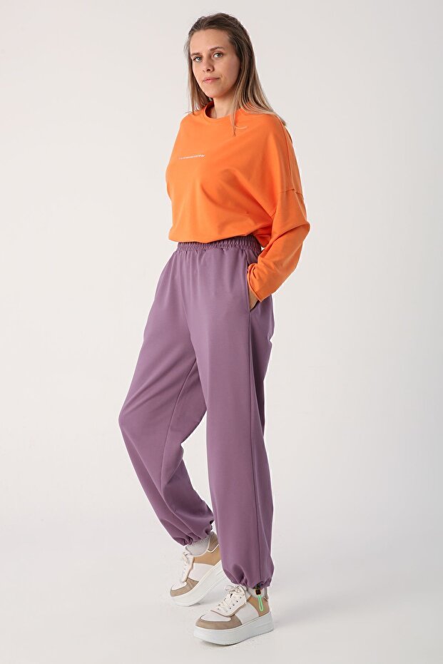 Dark Lilac Elasticized Drawstring Sweatpants - 3