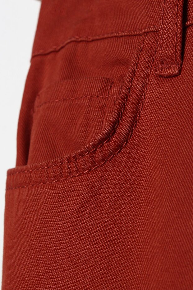 Kalhoty pohodlného střihu s širokými nohavicemi v cihlové 100% bavlně - 5