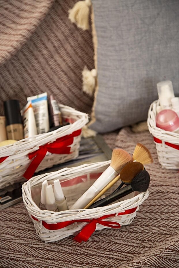 3'lü Hasır Sepet Beyaz - 1