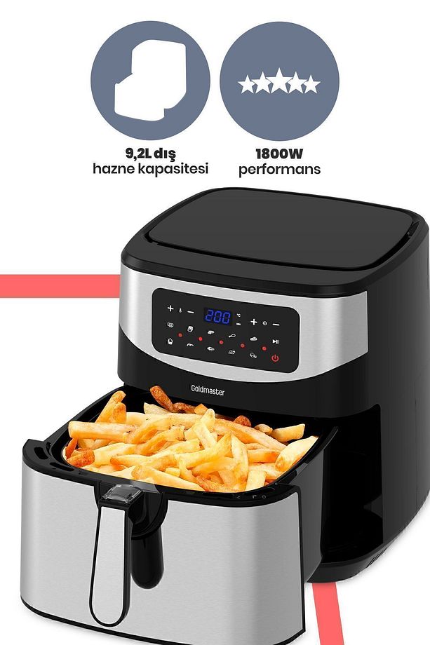 Grandchef 9.2 Litre Dokunmatik Airfryer Yağsız Sıcak Hava Fritözü - 5