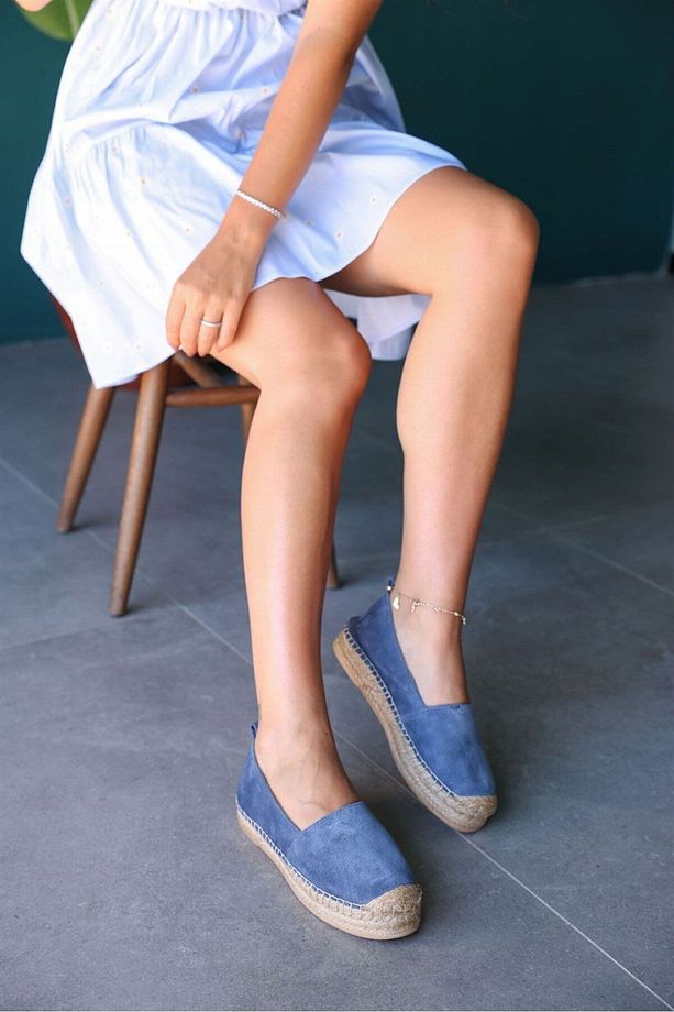 Best Kot Mavi Süet Kadın Espadril Ayakkabı - 1