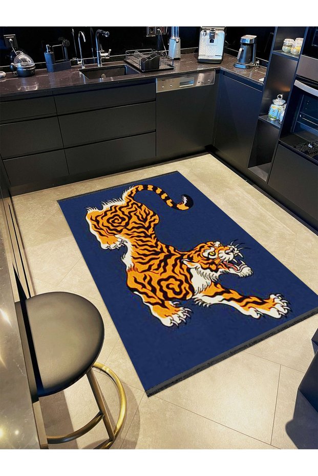Alya Collection Orange Leopard Patterned Woven Base Modern Decorative Carpet Alya08