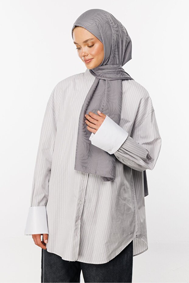 شال جاكار حريري رمادي منقوش من Artemis - 3