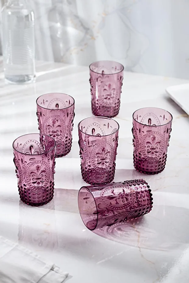 Akrilik Mürdüm 6'lı Kısa Bardak & Su Meşrubat Kahve Yanı Bardağı 400 ml ( Cam Değildir ) - 2