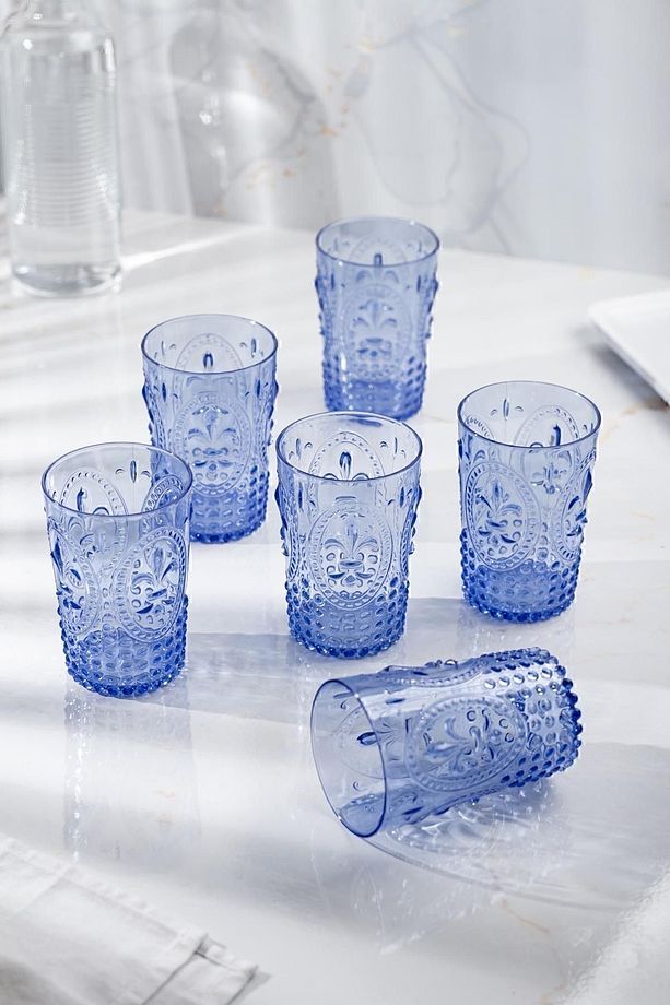 Akrilik Mavi Tekli Kısa Bardak  Su Meşrubat Kahve Yanı Bardağı 400 ml Cam Değildir - 4