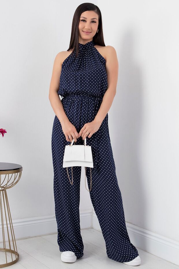 Halter Yaka Kuşaklı Puanlı Tulum VRN7818 - 5