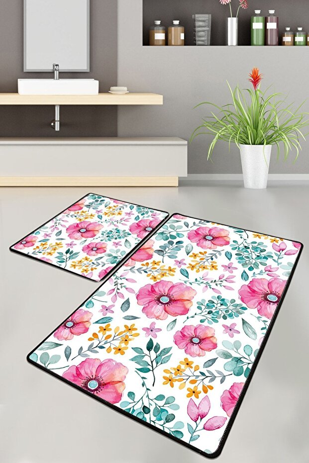 Azalea 60X100 50X60 Non-Slip Base 2-Piece Bathroom Mat Set