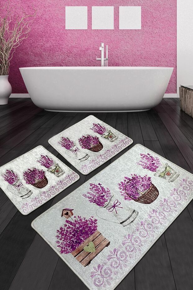 Giardino Di Lavanda 60X100 50X60 50X60 Non-Slip Based 3-Piece Bathroom Mat Set