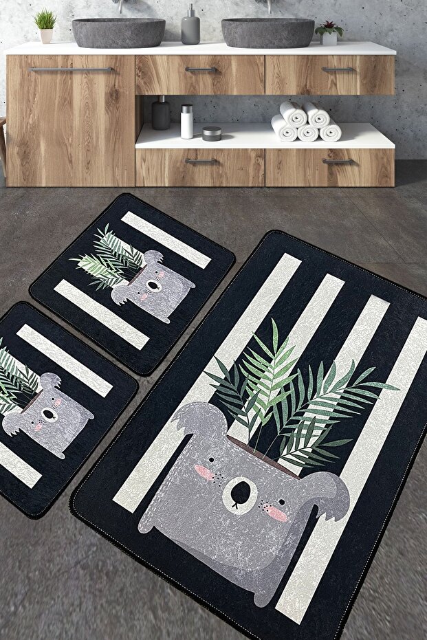 Rovio Bathroom Rug Set of 3 Bathroom Rug Mat Washable Non-Slip