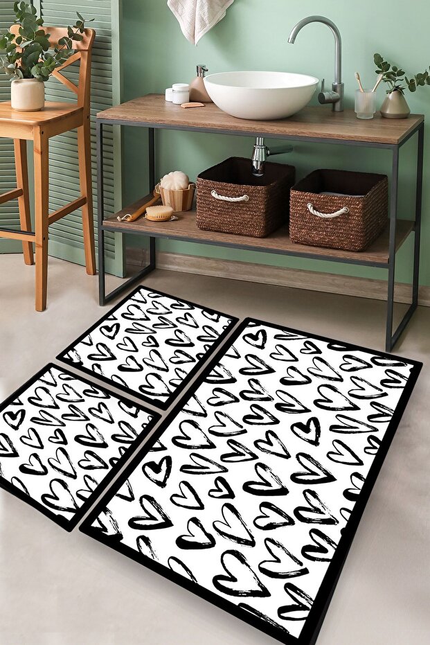 Small Heart Set of 3 Bathroom Rug Bath Mat