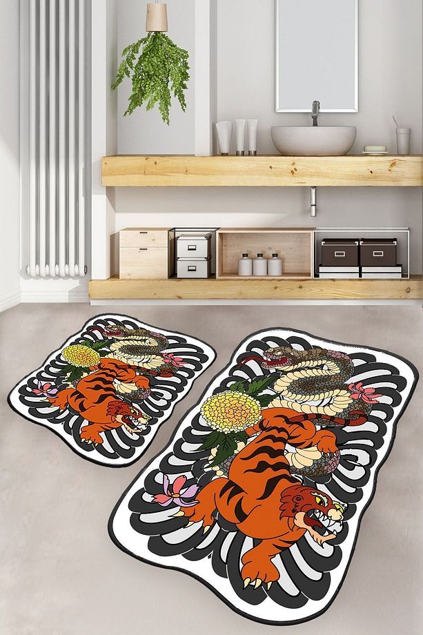 Wıld Anımals 2'li Set Banyo Halısı Banyo Paspası Djtbanyo - 1