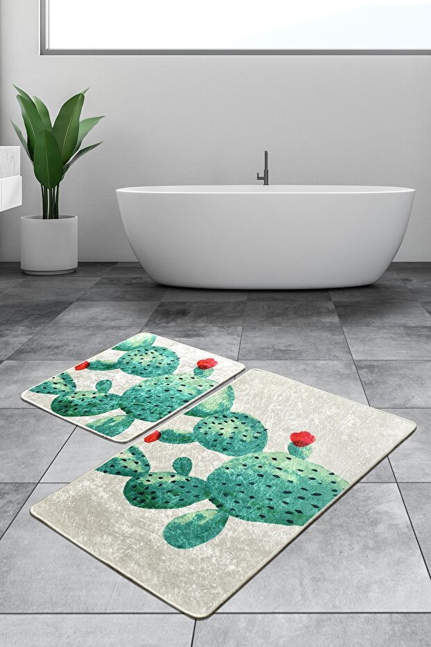Green Djt Set of 2 Bathroom Rug Washable, Non-Slip Base