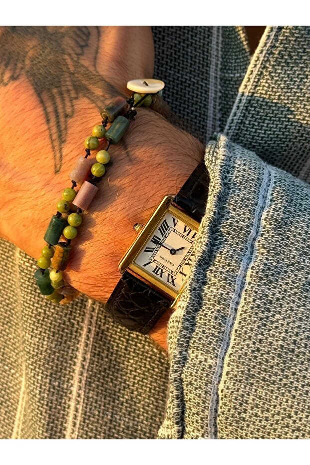 Jade and Indian Agate Stone Bracelet and Necklace Set Natural Stone Bracelet and Necklace in the Same Collection